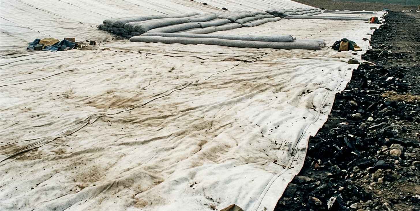 Geotextile blanket covers toxic waste