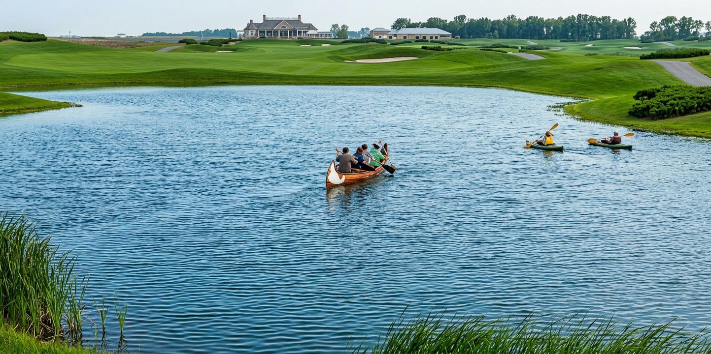 Restored wetlands with canoeists
